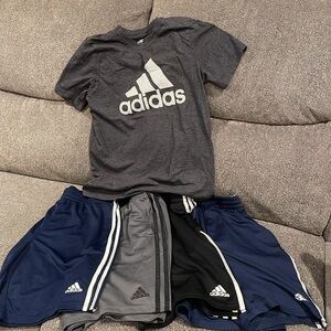 Adidas Boys Summer Bundle.  One T-shirt and Four pairs of shorts.